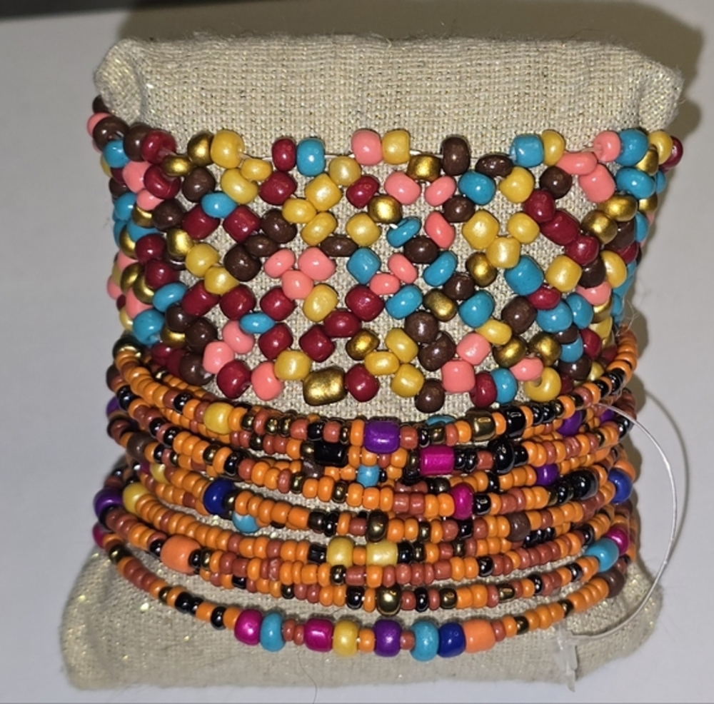 Treska Orange Slinky And Stretch Colorful Beaded Multicolor Bracelet Set New